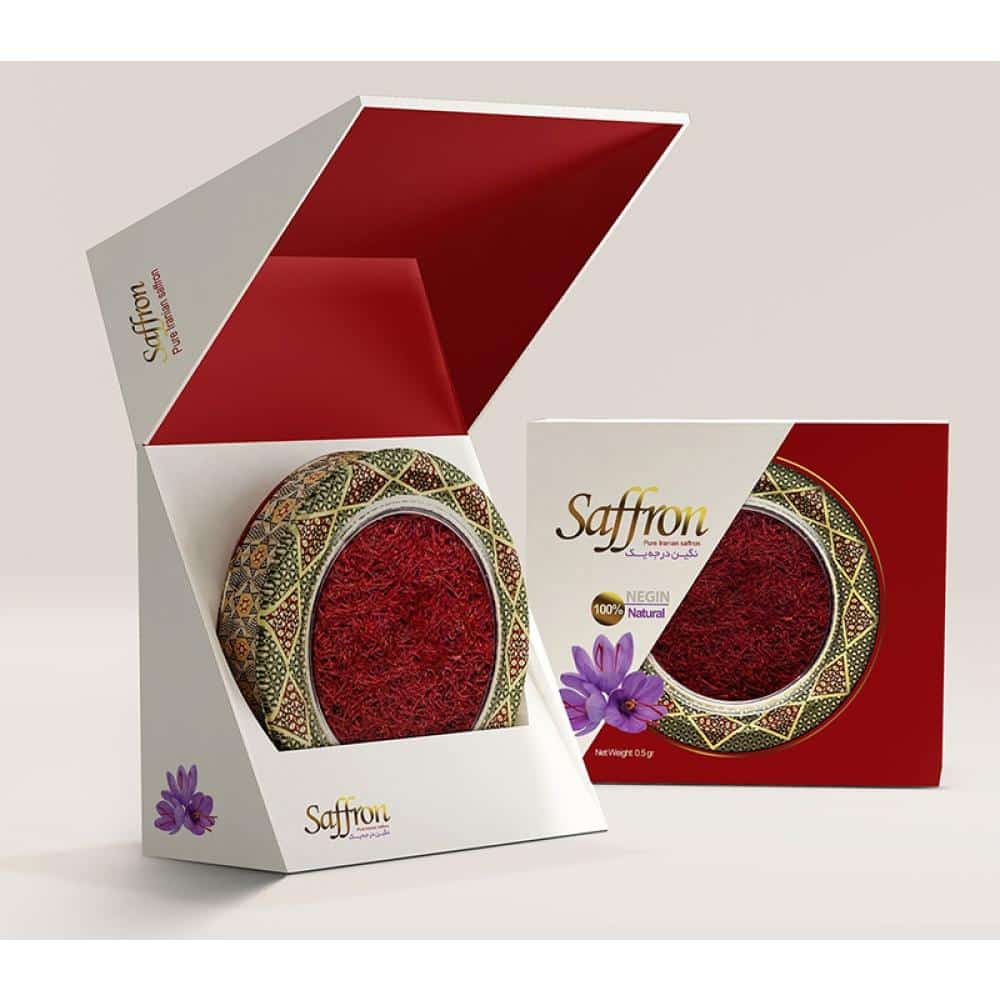 Premium Iranian saffron packaged in metal and glass containers